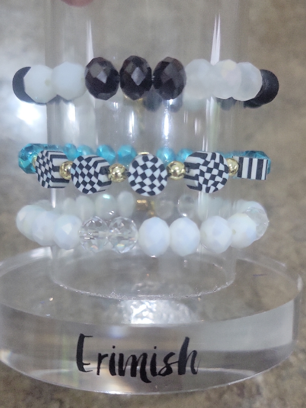 Gemjams By Erimish Black White Turquoise Patterned Bead Bracelet Set